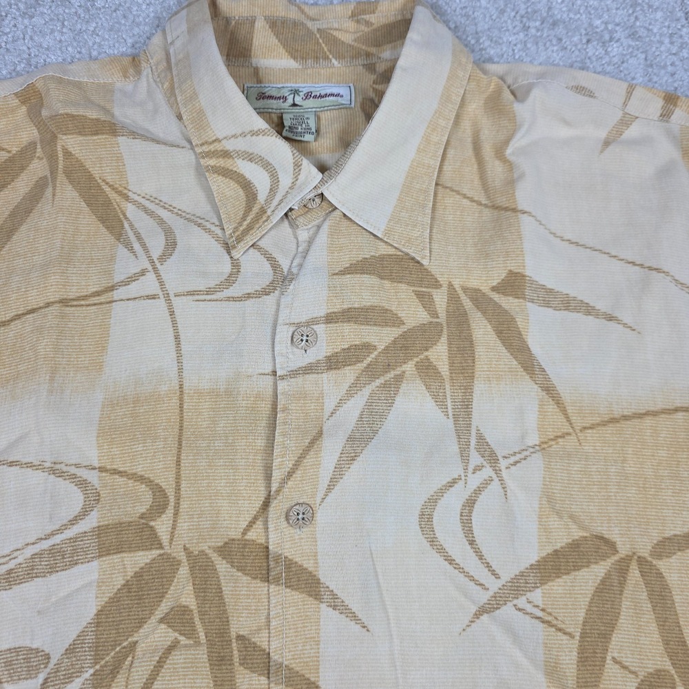 Tommy Bahama Shirt Mens 2XL Beige Floral Button Up Short Sleeve Hawaiian Beach‎